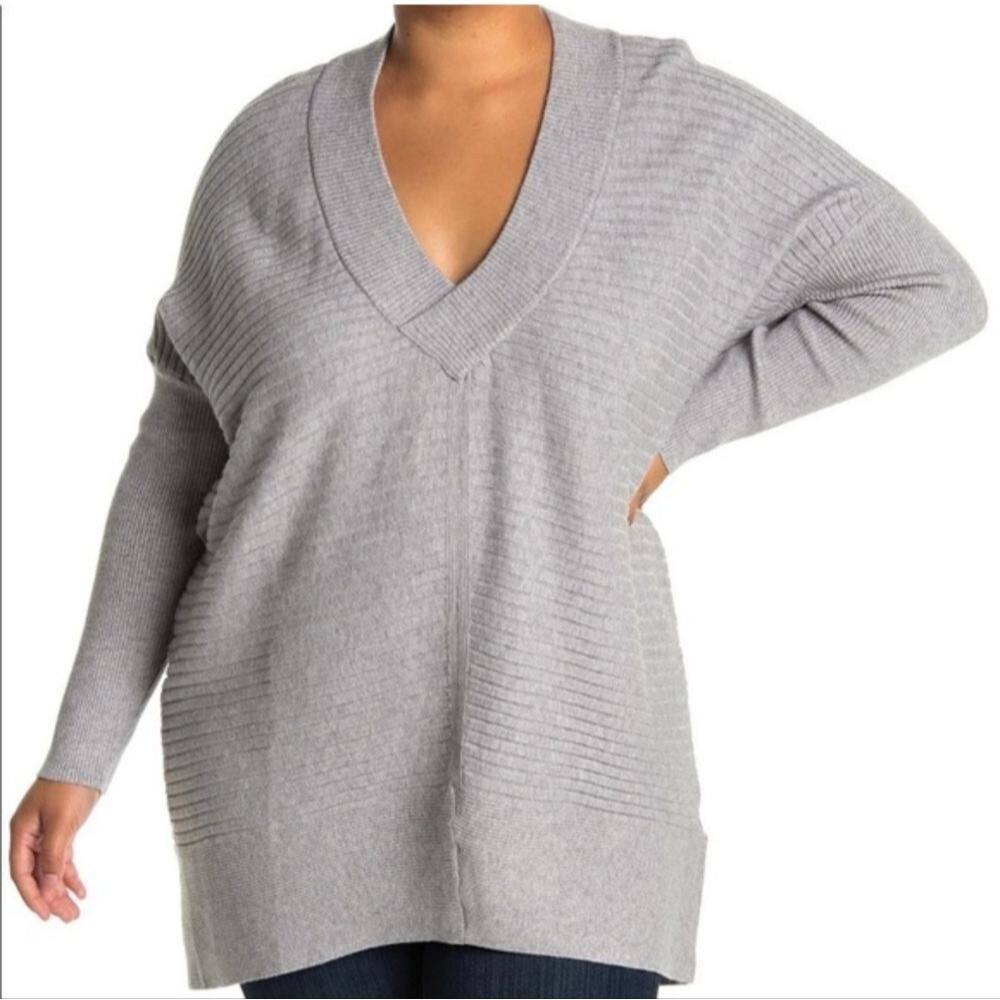 Stitchdrop NWT gray ribbed v-neck sweater, dolman sleeve, viscose blend S
